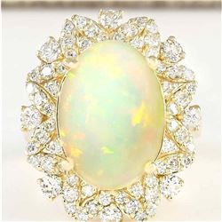 7.68 CTW Natural Opal And Diamond Ring In 18K Yellow Gold