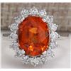 Image 1 : 5.91CTW Natural Mandarin Garnet And Diamond Ring In18K White Gold