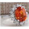 Image 2 : 5.91CTW Natural Mandarin Garnet And Diamond Ring In18K White Gold