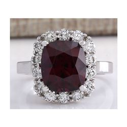 6.17CTW Natural Red Hessonite Garnet And Diamond Ring In18K White Gold