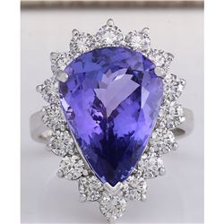 10.06CTW Natural Blue Tanzanite And Diamond Ring In 14K White Gold