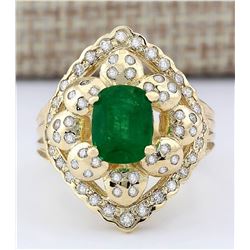3.12 CTW Natural Emerald And Diamond Ring In 14k Yellow Gold
