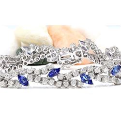 8.50 CTW Natural Tanzanite 18K Solid White Gold Diamond Bracelet