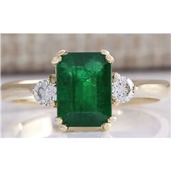 1.94 CTW Natural Emerald And Diamond Ring 14K Solid Yellow Gold