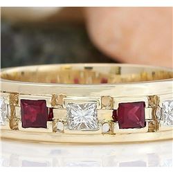 1.30 CTW Natural Ruby 14K Solid Yellow Gold Diamond Ring