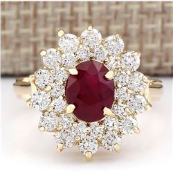 3.98 CTW Natural Ruby And Diamond Ring In 18K Yellow Gold