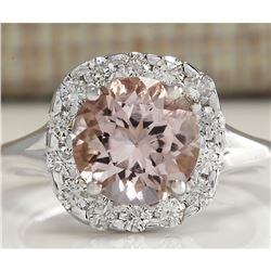 3.19 CTW Natural Peach Morganite And Diamond Ring In 18K Solid White Gold