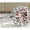 Image 2 : 3.19 CTW Natural Peach Morganite And Diamond Ring In 18K Solid White Gold