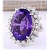 Image 2 : 27.50 CTW Natural Amethyst And Diamond Ring In 18K White Gold