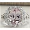 Image 1 : 3.70 CTW Natural Peach Morganite And Diamond Ring In 18K Solid White Gold