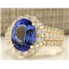 Image 2 : 4.60 CTW Natural Tanzanite And Diamond Ring In 14k Yellow Gold