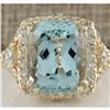 Image 1 : 9.03 CTW Natural Blue Aquamarine And Diamond Ring 18K Solid Yellow Gold