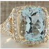 Image 2 : 9.03 CTW Natural Blue Aquamarine And Diamond Ring 18K Solid Yellow Gold