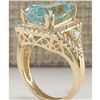 Image 3 : 9.03 CTW Natural Blue Aquamarine And Diamond Ring 18K Solid Yellow Gold