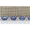 Image 3 : 11.35CTW Natural Tanzanite And Diamond Bracelet In 14K Solid White Gold