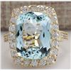Image 1 : 9.50 CTW Natural Aquamarine And Diamond Ring In 14K Solid Yellow Gold