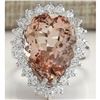 Image 1 : 13.43 CTW Natural Peach Morganite And Diamond Ring In 14K Solid White Gold