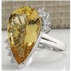 Image 2 : 12.50 CTW Natural Yellow Beril And Diamond Ring In 18K Solid White Gold