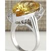 Image 3 : 12.50 CTW Natural Yellow Beril And Diamond Ring In 18K Solid White Gold