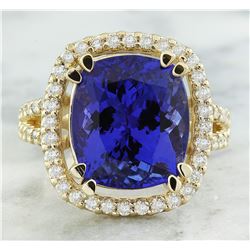 8.90 CTW Tanzanite 18K Yellow Gold Diamond Ring