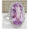 Image 2 : 16.40 CTW Natural Kunzite And Diamond Ring 18K Solid White Gold