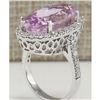Image 3 : 16.40 CTW Natural Kunzite And Diamond Ring 18K Solid White Gold
