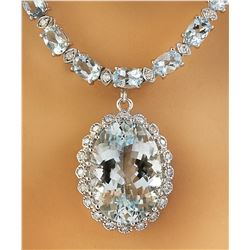 38.80 CTW Aquamarine 18K White Gold Diamond Necklace