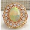 Image 1 : 7.71 CTW Natural Opal And Diamond Ring In 18K Solid Yellow Gold