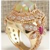 Image 4 : 7.71 CTW Natural Opal And Diamond Ring In 18K Solid Yellow Gold