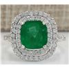 Image 1 : 3.74 CTW Natural Emerald And Diamond Ring In 18K White Gold