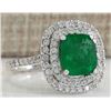 Image 2 : 3.74 CTW Natural Emerald And Diamond Ring In 18K White Gold