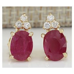2.90 CTW Natural Red Ruby And Diamond Earrings 18K Solid Yellow Gold