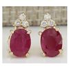 Image 1 : 2.90 CTW Natural Red Ruby And Diamond Earrings 18K Solid Yellow Gold