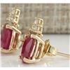 Image 2 : 2.90 CTW Natural Red Ruby And Diamond Earrings 18K Solid Yellow Gold