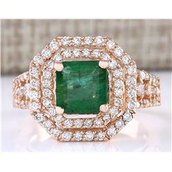 2.66 CTW Natural Emerald And Diamond Ring In 14k Rose Gold