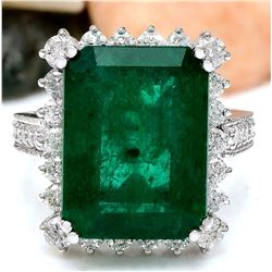 11.13 CTW Natural Emerald 18K Solid White Gold Diamond Ring