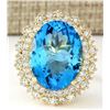 Image 1 : 18.42 CTW Natural Blue Topaz And Diamond Ring In 14k Yellow Gold