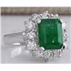 Image 2 : 3.49 CTW Natural Emerald And Diamond Ring 18K Solid White Gold