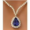 Image 1 : 17.67 CTW Natural Tanzanite 14K Solid Yellow Gold Diamond Necklace