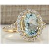 Image 2 : 3.81 CTW Natural Aquamarine And Diamond Ring In 18K Yellow Gold
