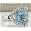Image 2 : 6.09 CTW Natural Aquamarine And Diamond Ring In 18K Solid White Gold