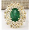 Image 1 : 5.16 CTW Natural Emerald And Diamond Ring In 18K Yellow Gold