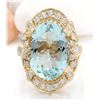 Image 1 : 5.8 CTW Natural Aquamarine 18K Solid Yellow Gold Diamond Ring