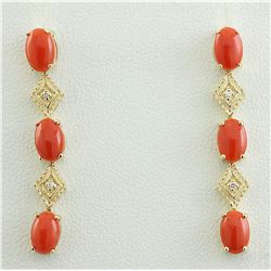 2.65 CTW Coral 14K Yellow Gold Diamond Earrings