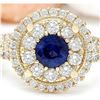 Image 2 : 2.10 CTW Natural Sapphire 14K Solid Yellow Gold Diamond Ring