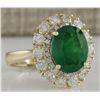 Image 2 : 6.29 CTW Natural Emerald And Diamond Ring 18K Solid Yellow Gold