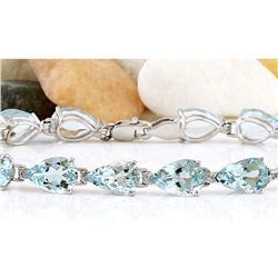 20.00 CTW Natural Aquamarine 18K Solid White Gold Bracelet