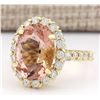 Image 2 : 8.79 CTW Natural Morganite And Diamond Ring In 14K Solid Yellow Gold