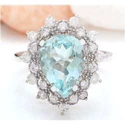 3.75 CTW Natural Aquamarine 18K Solid White Gold Diamond Ring