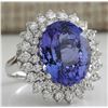 Image 2 : 11.11 CTW Natural Tanzanite And Diamond Ring 18K Solid White Gold